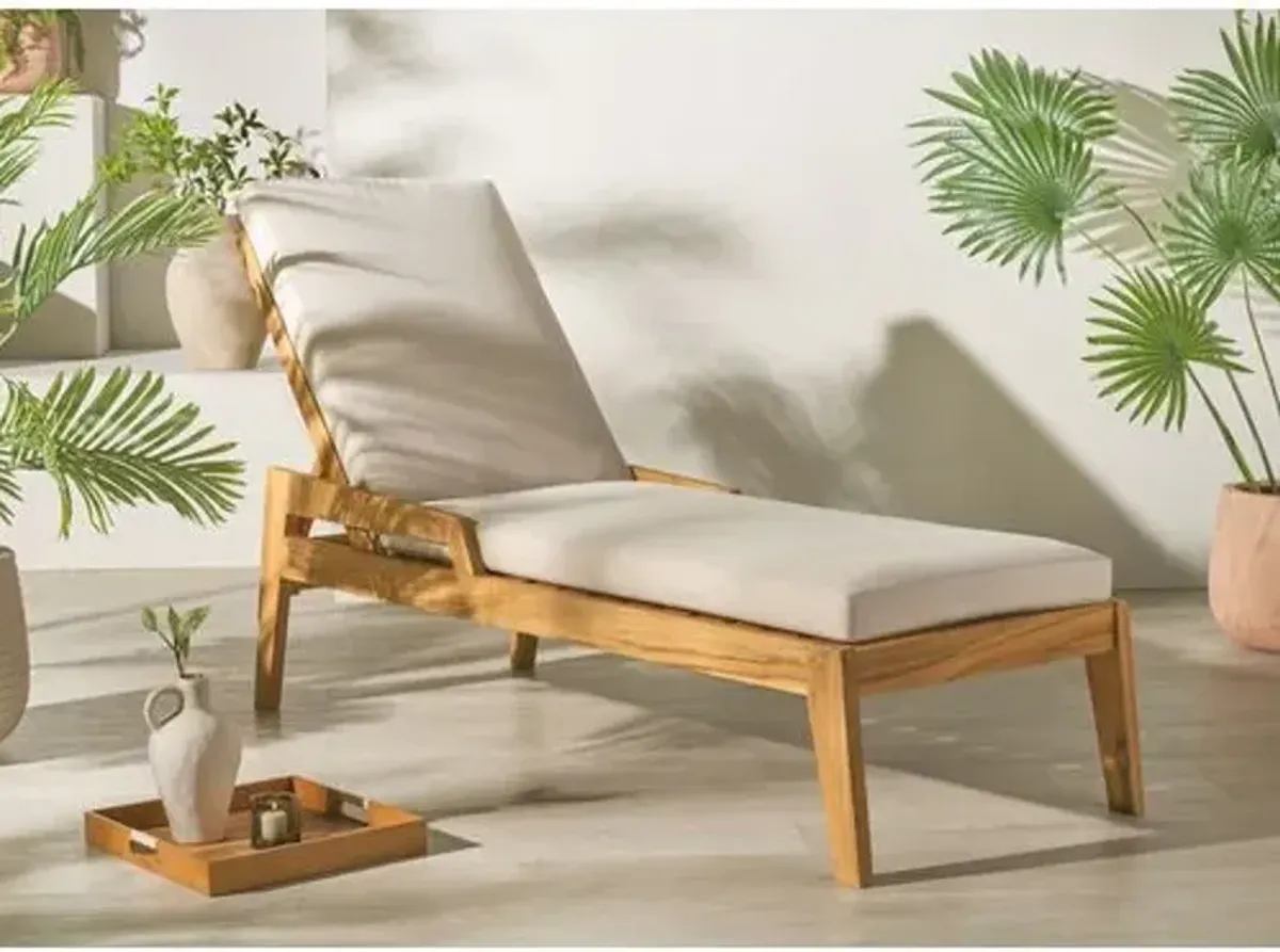 Nyx Outdoor Teak Chaise Lounge - Natural/White - Brown - Comfortable, Sturdy, Stylish