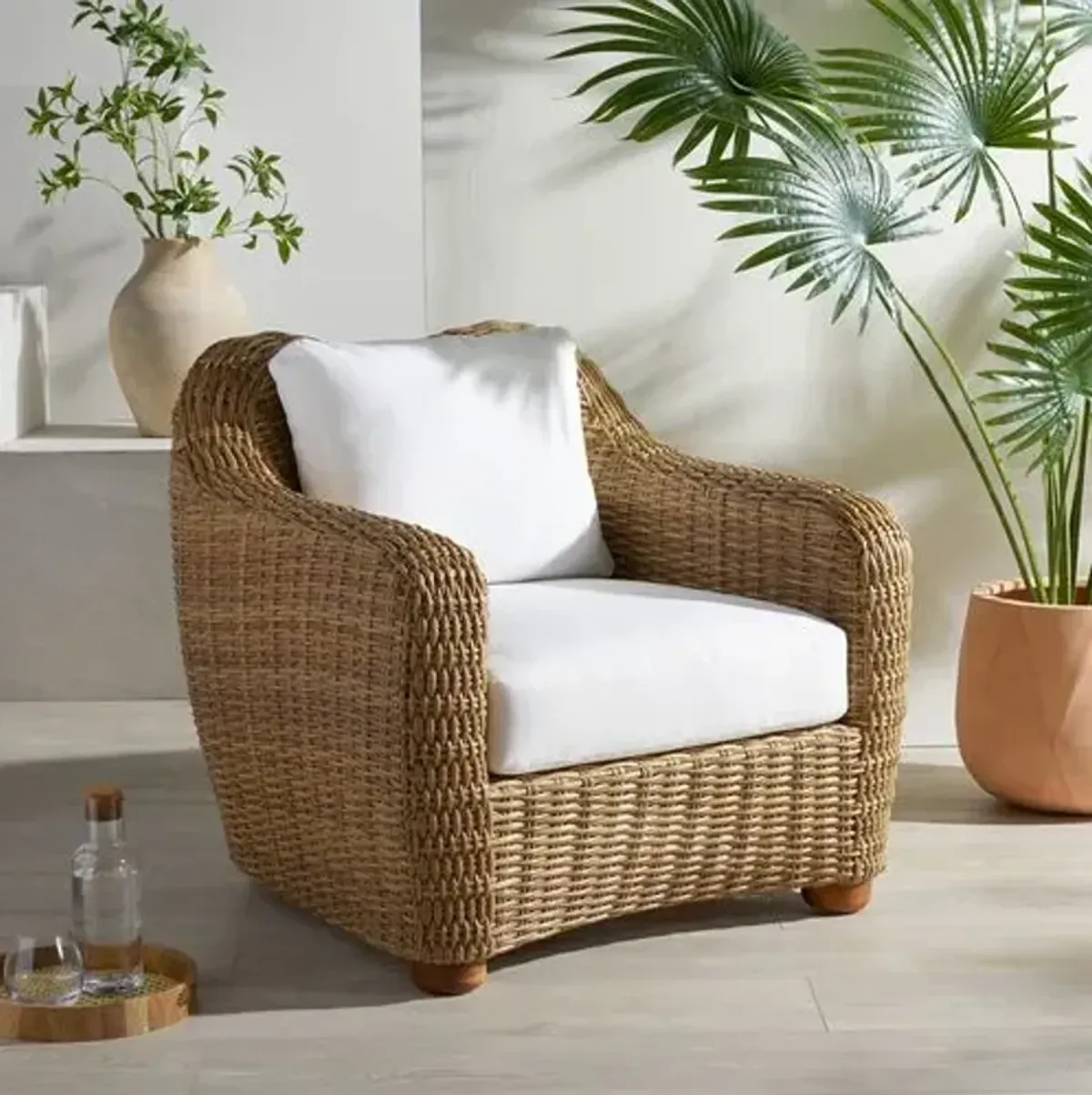 Renata Outdoor Wicker Patio Chair - Natural/White - Brown