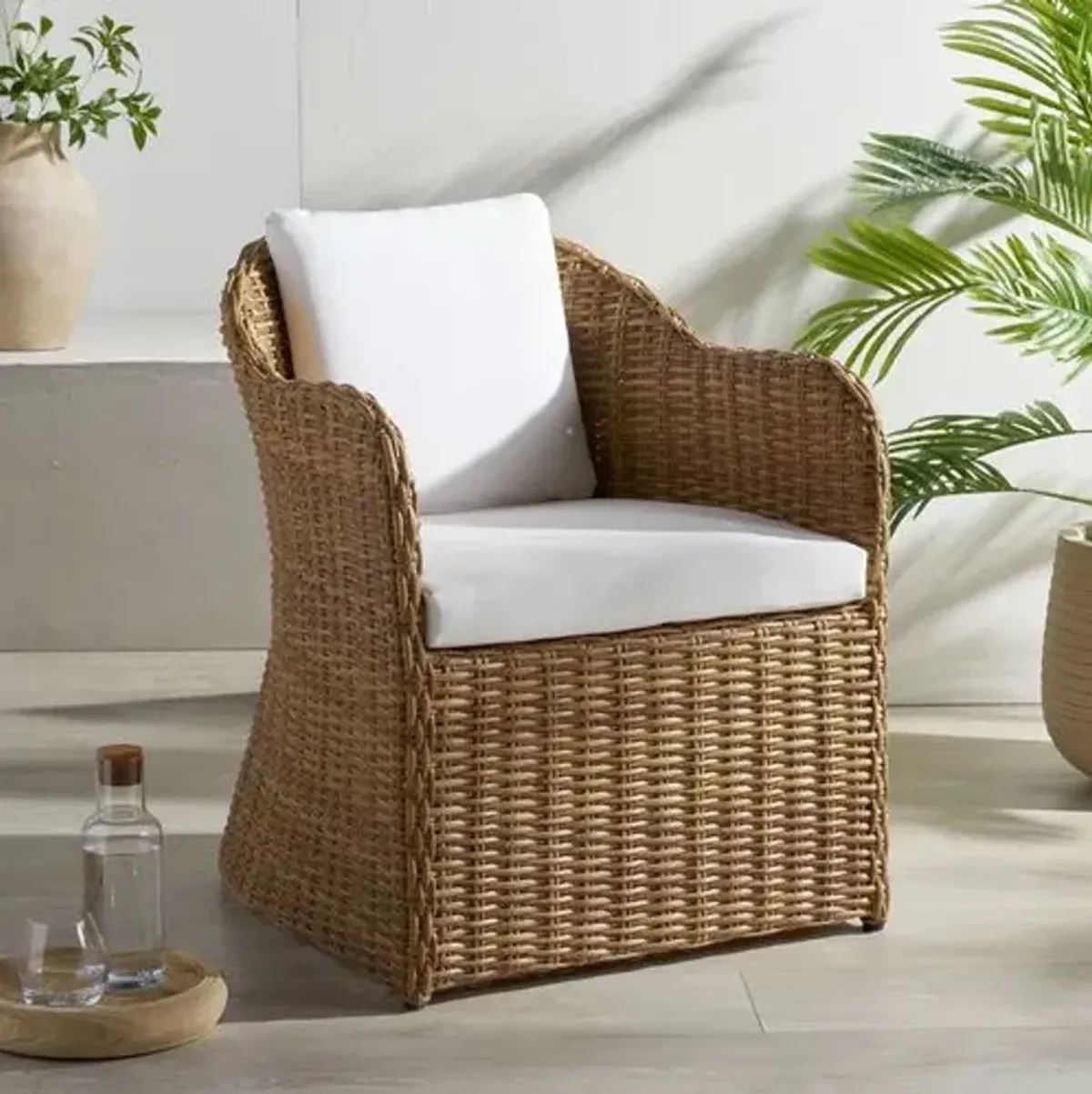 Renata Outdoor Wicker Dining Chair - Natural/White - Brown