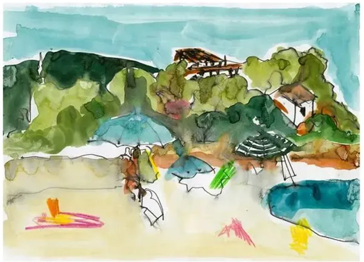 Corsica Pinorello Plage Painting - 20" x 16" - Zoe Bios Creative - Green
