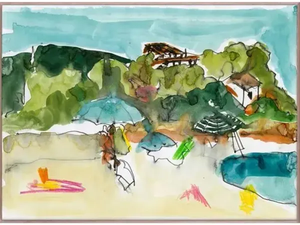 Corsica Pinorello Plage Painting - 20" x 16" - Zoe Bios Creative - Green