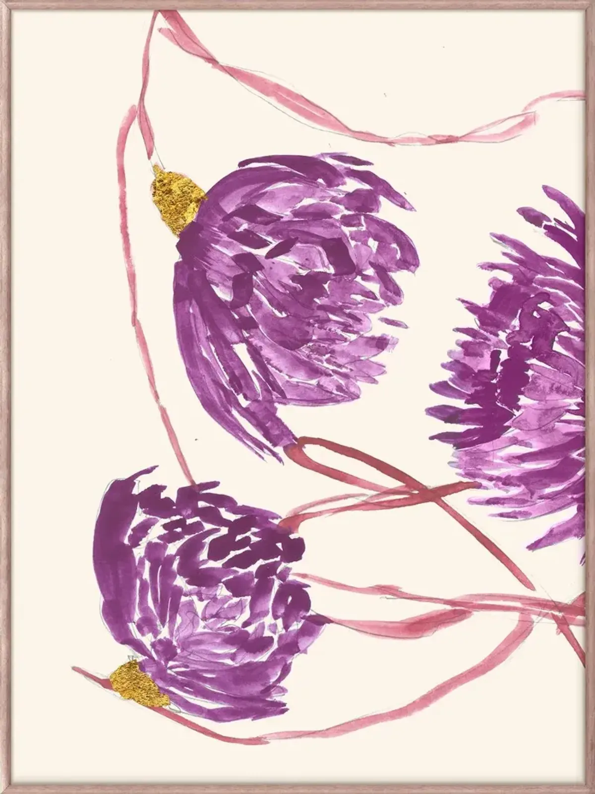Purple Flora Diptych Painting, 24" x 32"