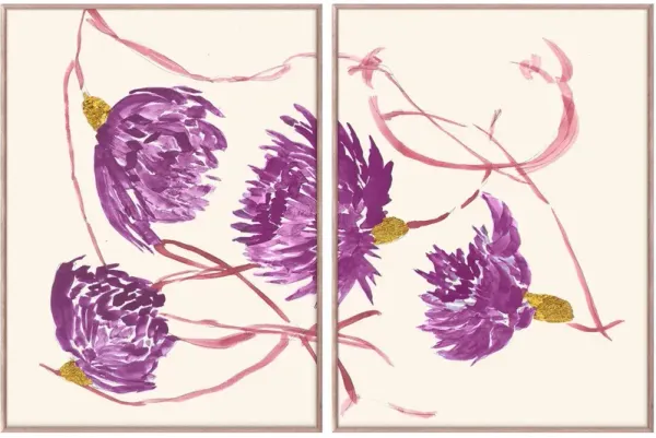 Purple Flora Diptych Painting, 24" x 32"