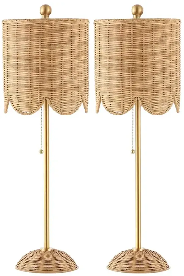 Set of 2 Quinie Rattan Table Lamps - Natural/Gold - Brown