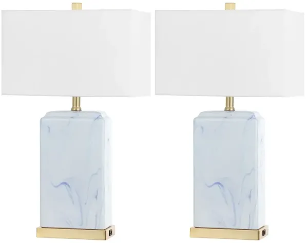 Set of 2 Kaelen USB Ceramic Table Lamps - Blue/White