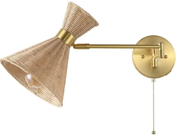 Tressin Rattan Swing-Arm USB Wall Sconce - Brown