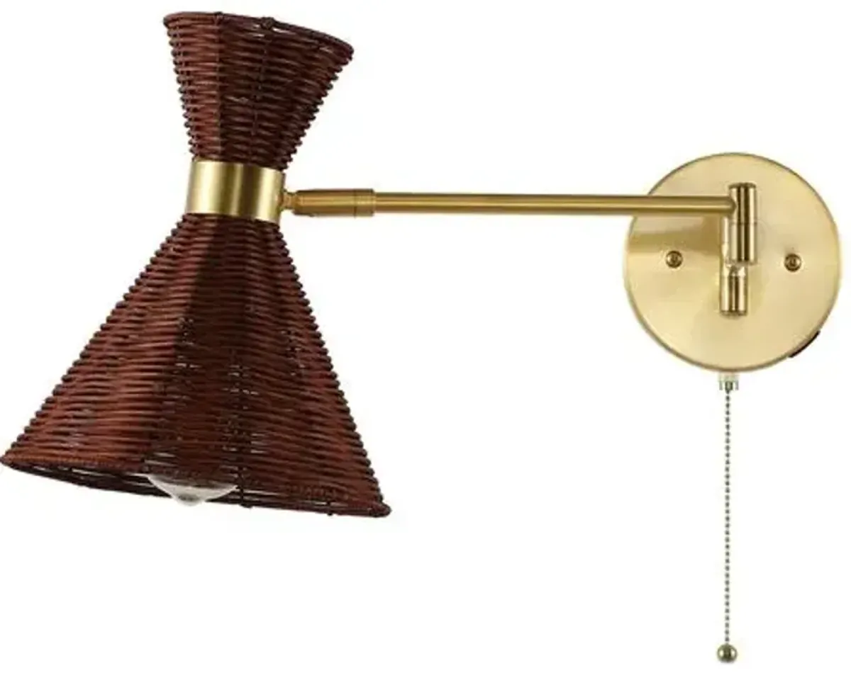 Tressin Rattan Swing-Arm USB Wall Sconce - Brown