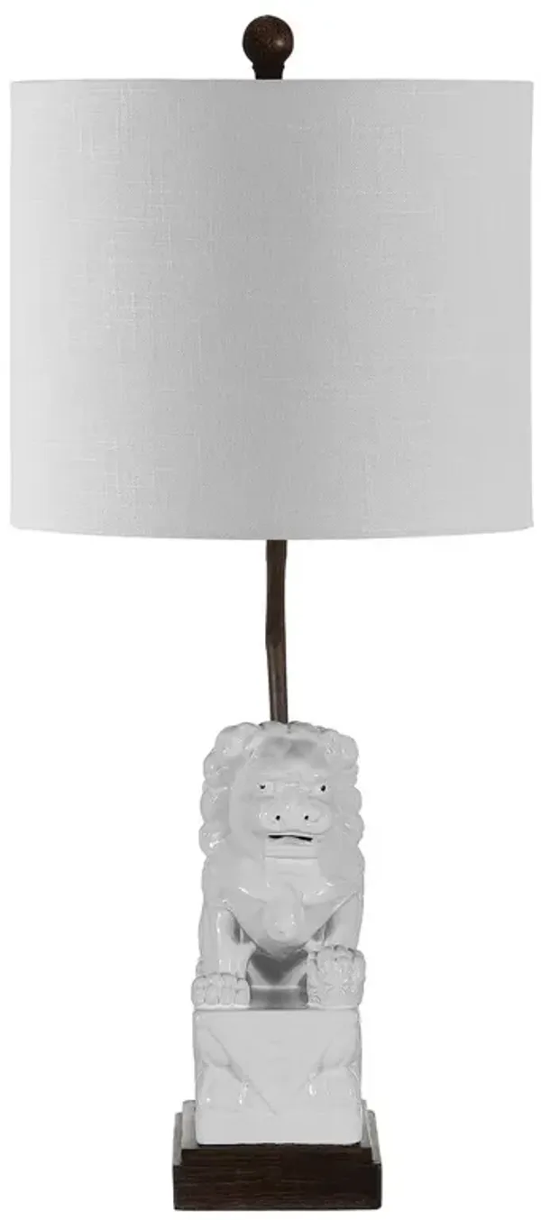Daedrin Foo Dog Ceramic Table Lamp - White
