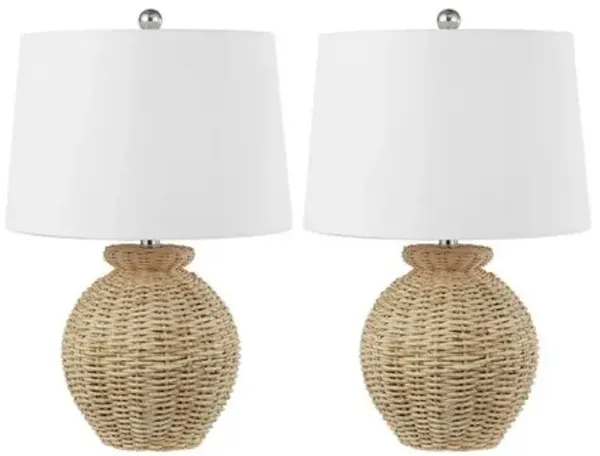 Set of 2 Rivaros Rattan Table Lamps - Brown