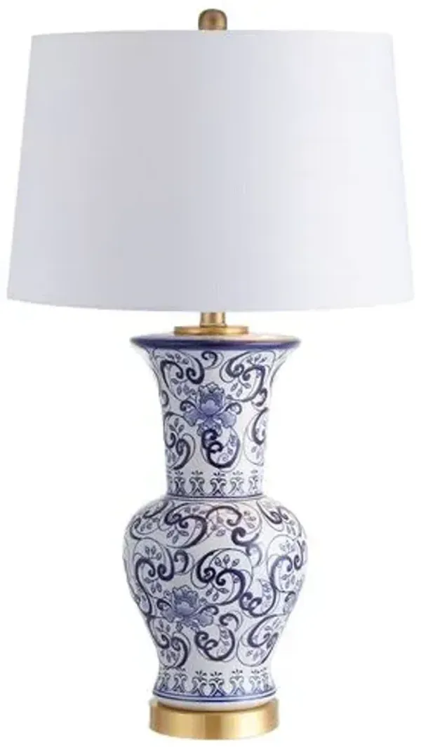 Zeb Chinoiserie Ceramic Table Lamp - Blue/Gold