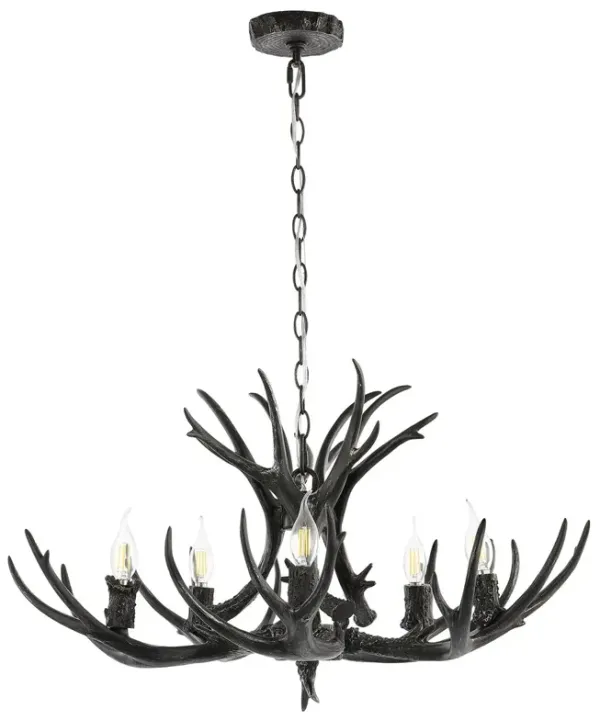 Krystos 5-Light Resin Antler Chandelier - Black
