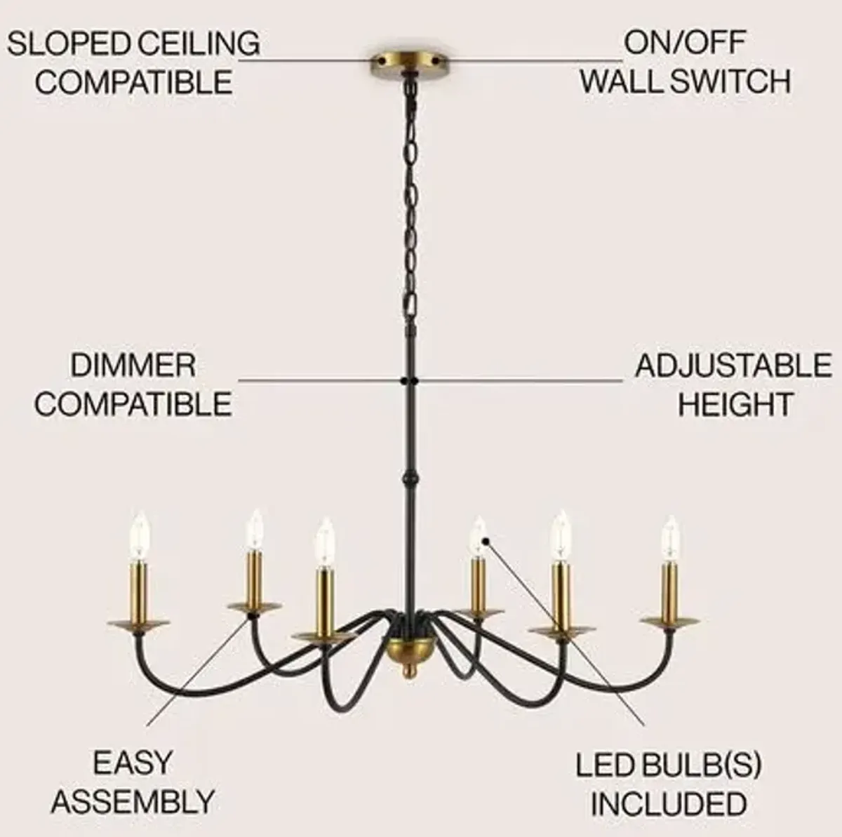 Wicklow Iron 6-Light Chandelier - Black
