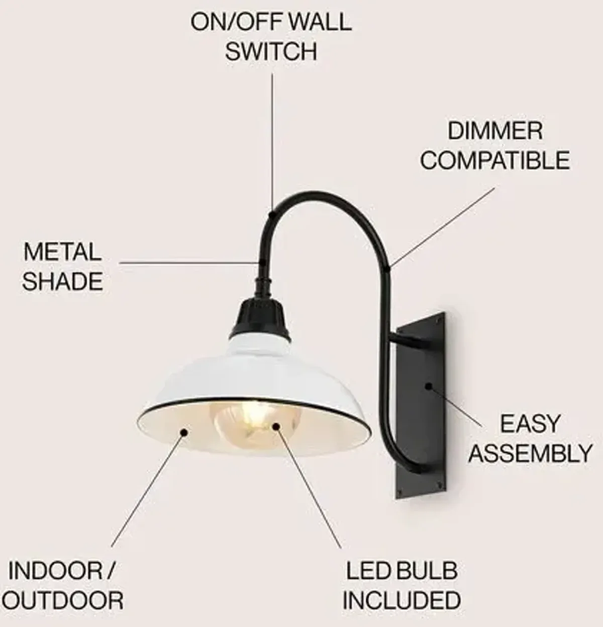 Azrya Curved Iron Outdoor Wall Sconce - White