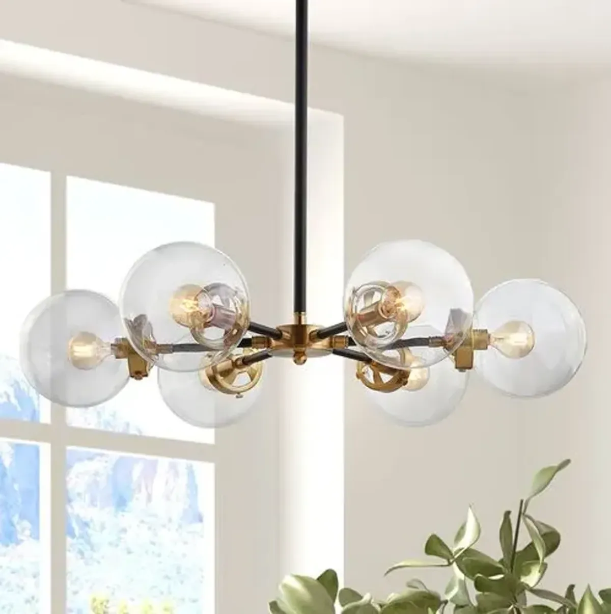 Haldrin 6-Light Clear Glass Globe Chandelier - Black
