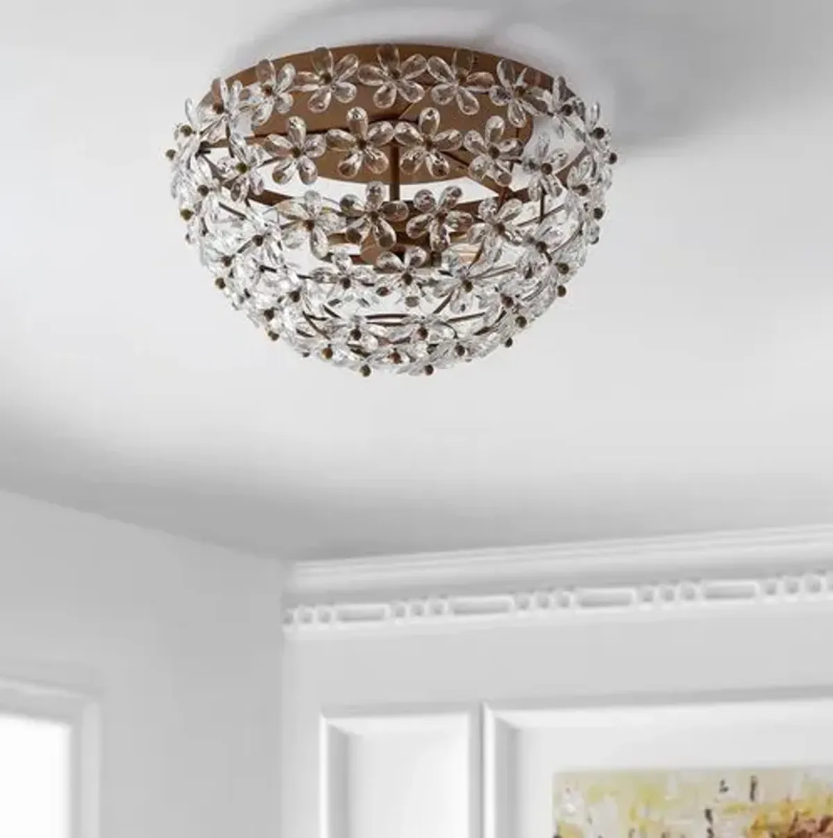 Linda Acrylic Floral Flush Mount - Antique Gold