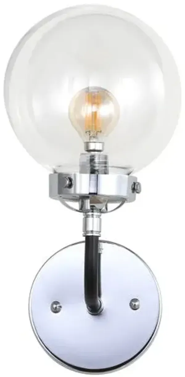 Haldrin Clear Glass Vanity Sconce - Silver/Black