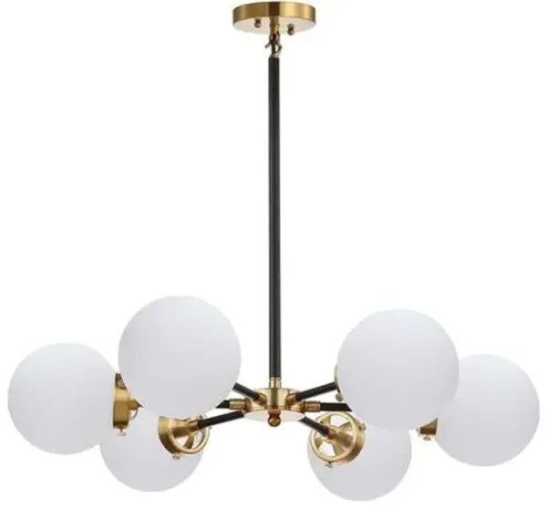 Haldrin 6-Light Frosted Glass Globe Chandelier - Gold/Black
