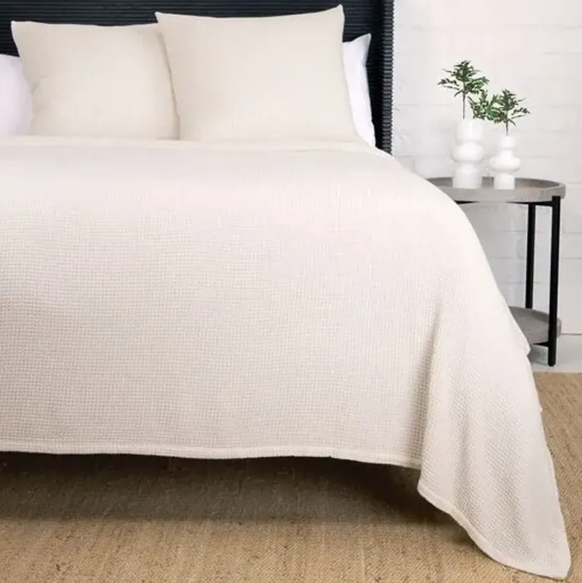 Balboa Bamboo Waffle Blanket - Pom Pom at Home - Ivory