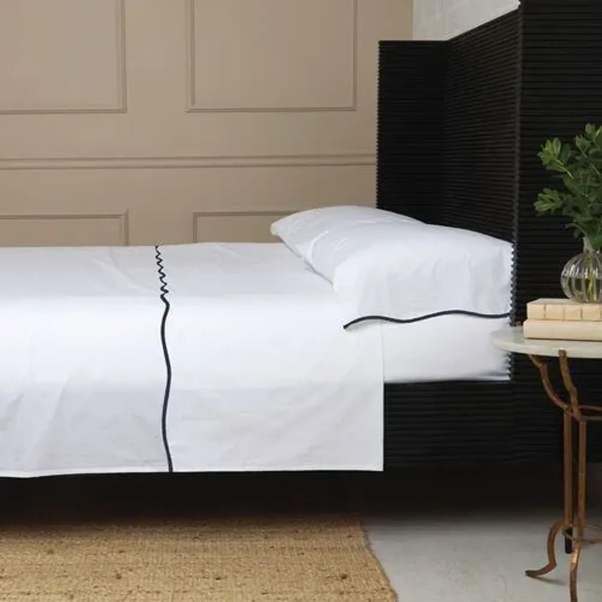 Skylar Cotton Percale Sheet Set - Pom Pom at Home - Blue, 300 Thread Count, Egyptian Cotton Sateen, Soft and Luxurious