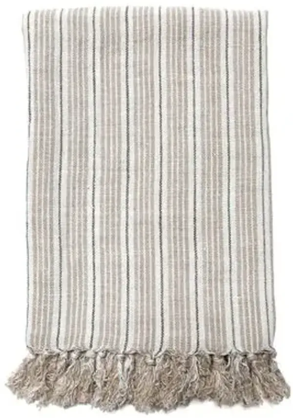 Newport Linen King Blanket with Tassels - Natural - Pom Pom at Home - Beige