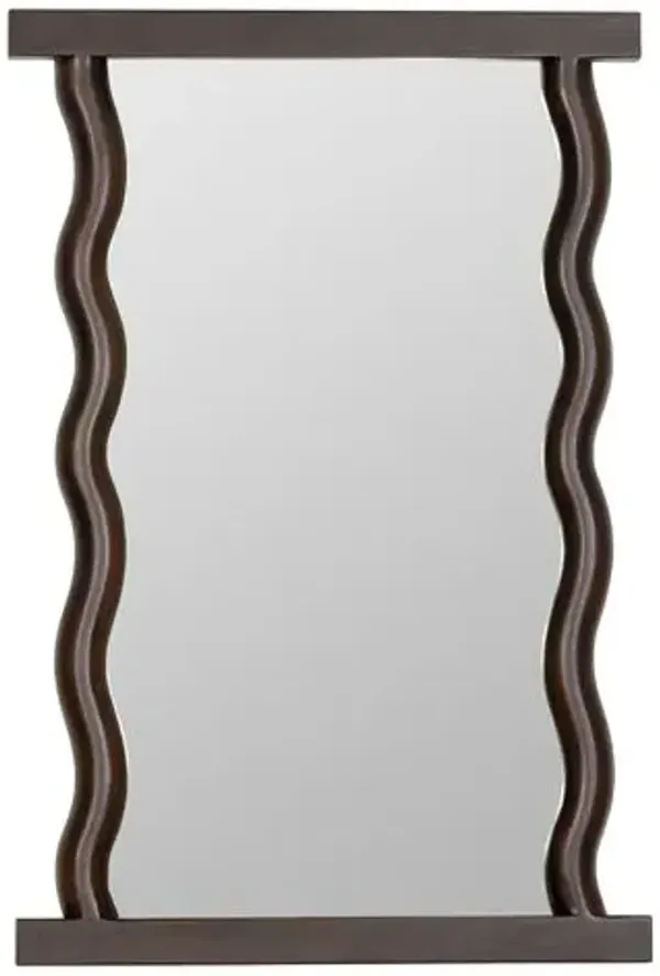 Aurenna Wavy Wall Mirror - Walnut