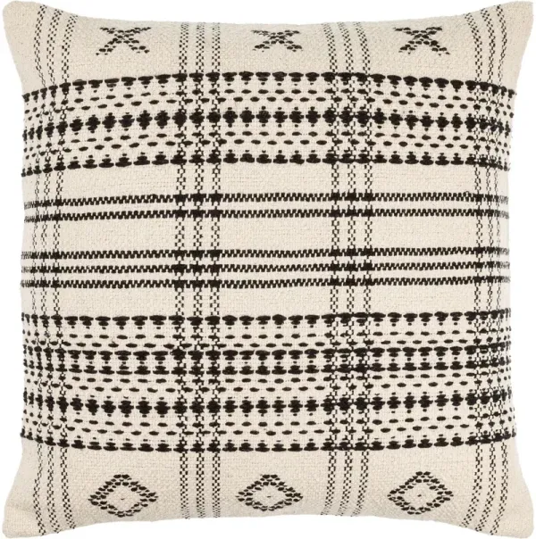 Myrna Patterned Cotton Accent Pillow, Beige/Black