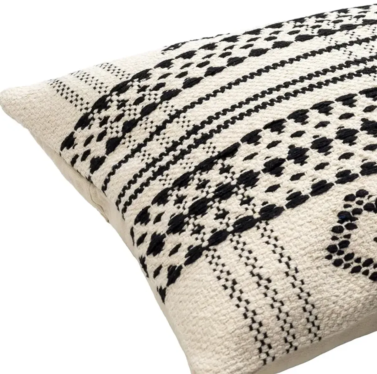 Myrna Patterned Cotton Accent Pillow, Beige/Black