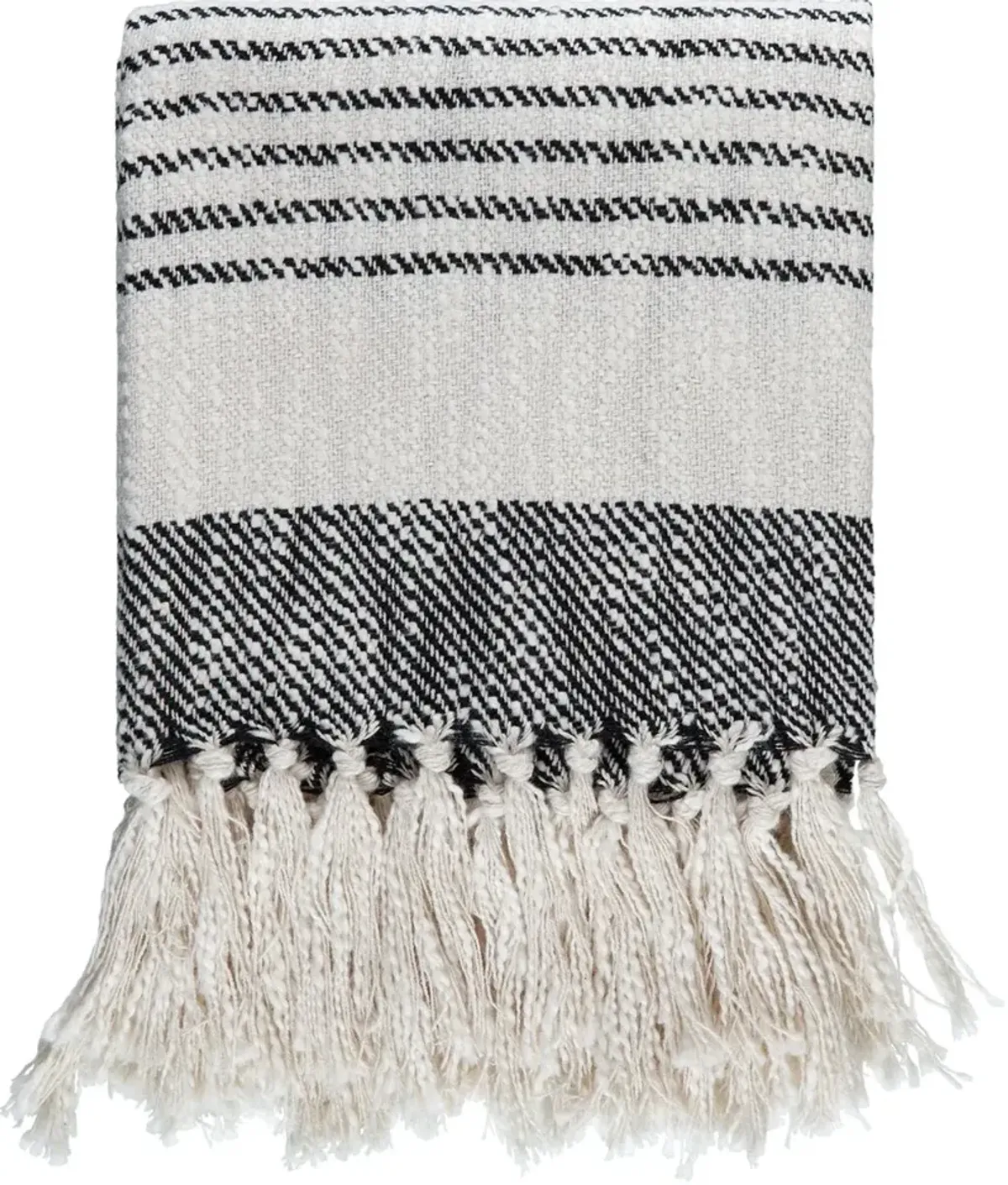 Prolo Cotton Throw with Tassels, Light Beige/Black