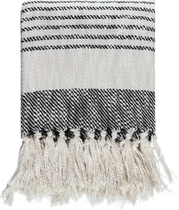 Prolo Cotton Throw with Tassels, Light Beige/Black