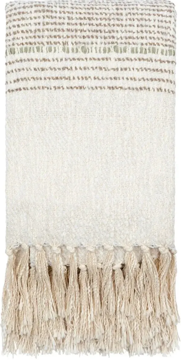 Prolo Cotton Throw with Tassels, Light Beige/Brown