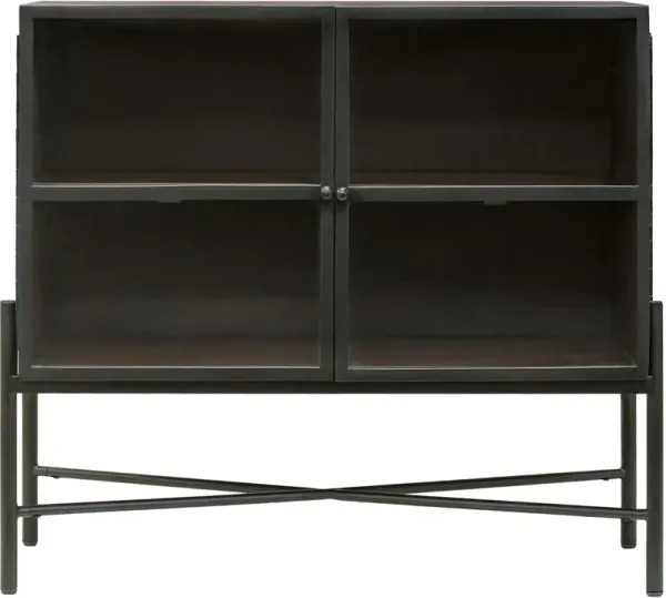 Mariposa 2-Door Iron/Wood Cabinet, Brown/Black