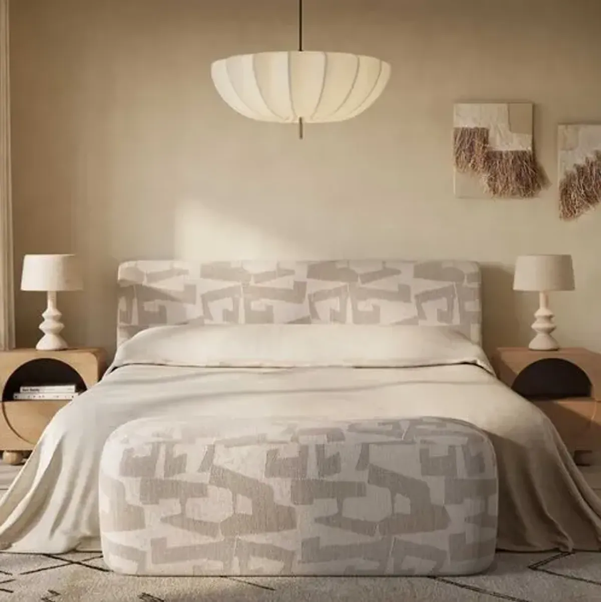 Orsa Printed Jacquard Bed - Cream - White