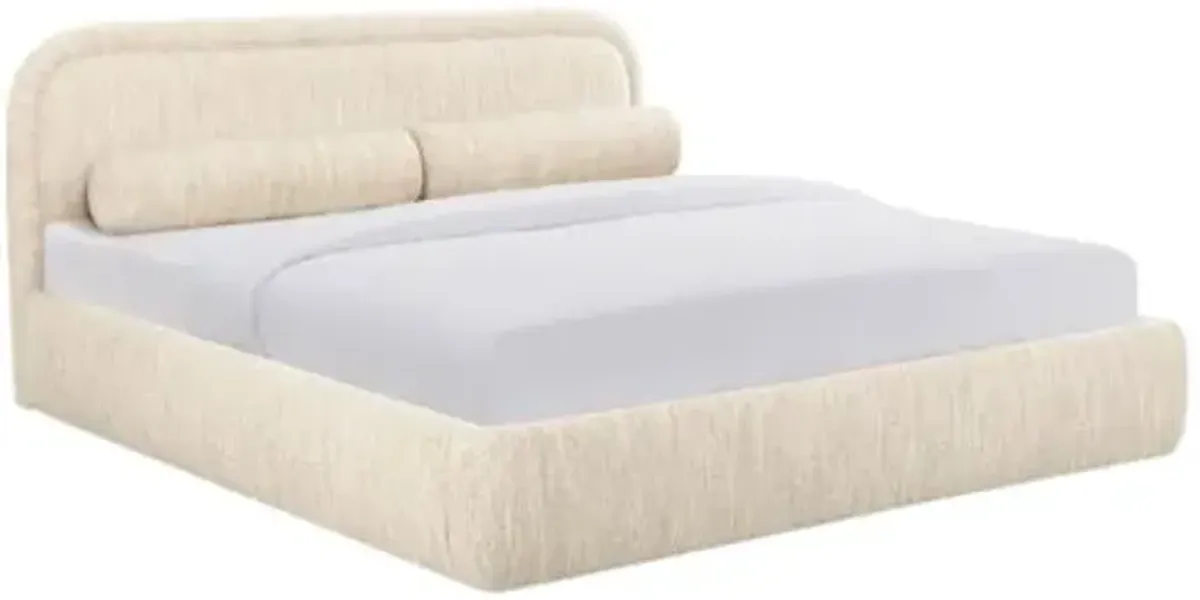 Aven Textured Boucle Upholstered Bed - Cream - White