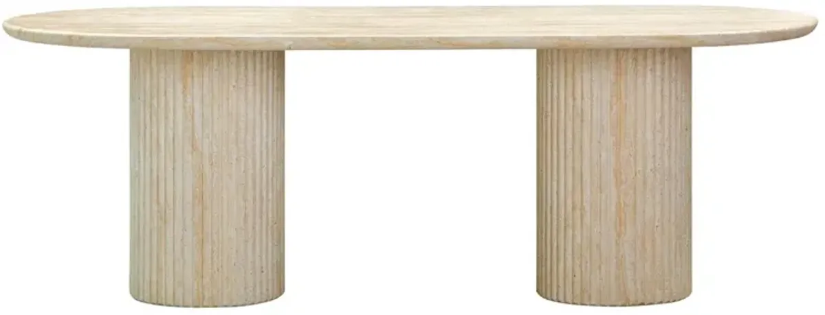 Rosian Indoor/Outdoor Oval Dining Table, Travertine