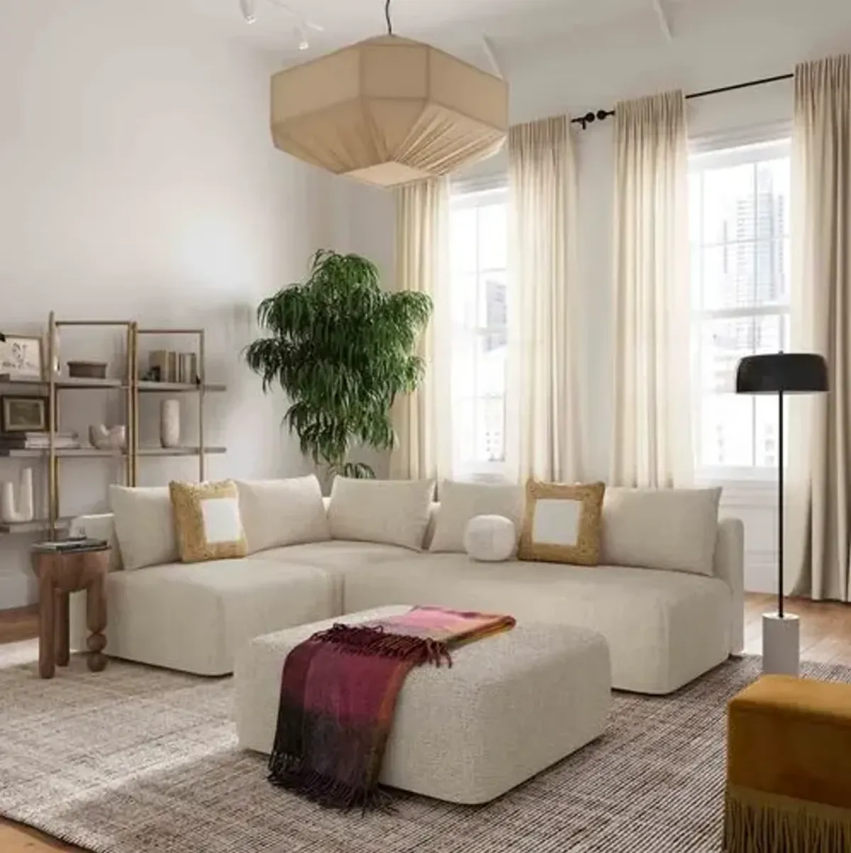 Lunara 4-Piece Modular Chaise Sectional - Textured Cream - White - Comfortable, Sturdy, Stylish