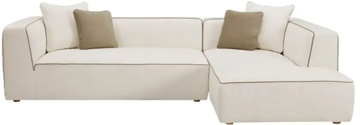 Yannis Linen Sectional Chaise - Cream/Contrast Piping - White - Comfortable, Sturdy, Stylish