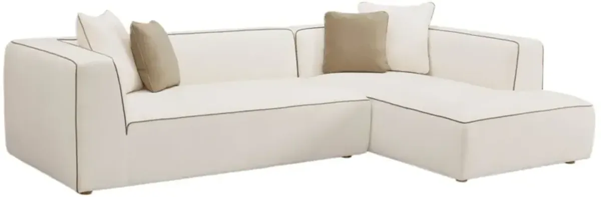 Yannis Linen Sectional Chaise - Cream/Contrast Piping - White - Comfortable, Sturdy, Stylish