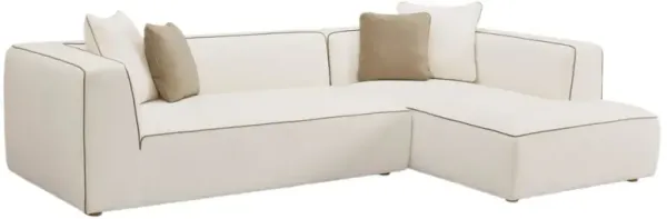 Yannis Linen Sectional Chaise - Cream/Contrast Piping - White - Comfortable, Sturdy, Stylish