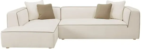 Yannis Linen Sectional Chaise - Cream/Contrast Piping - White - Comfortable, Sturdy, Stylish