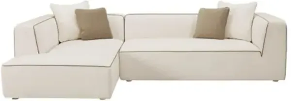 Yannis Linen Sectional Chaise - Cream/Contrast Piping - White - Comfortable, Sturdy, Stylish