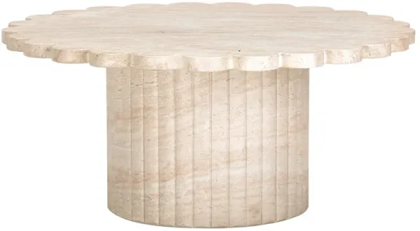 Maelis Indoor/Outdoor Scallop Edge Coffee Table - Washed Travertine - Brown