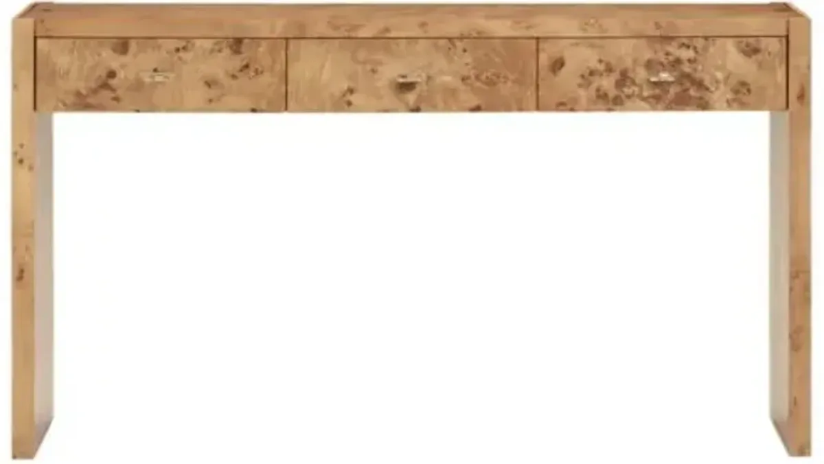 Perion 3-Drawer Burl Console Table - Brown