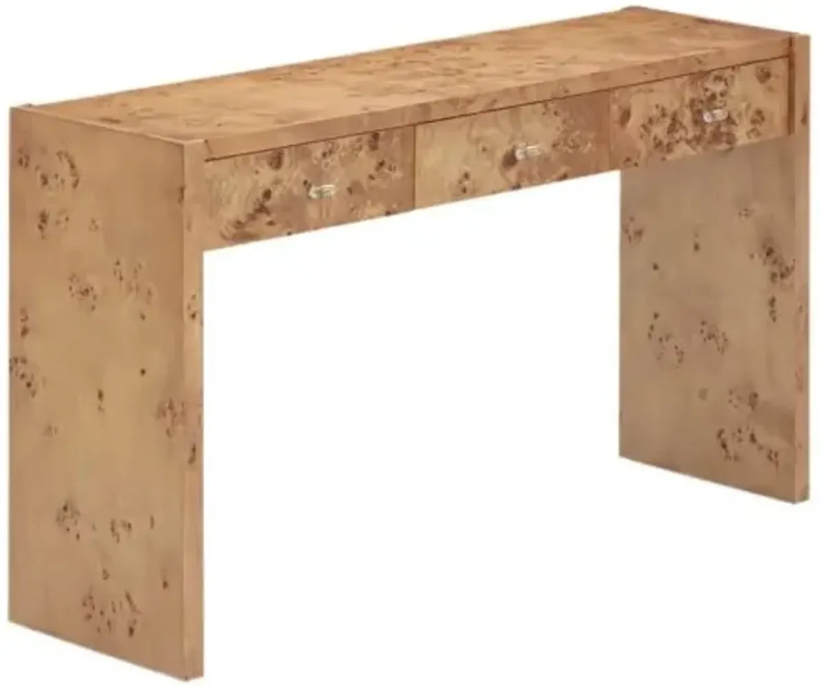 Perion 3-Drawer Burl Console Table - Brown