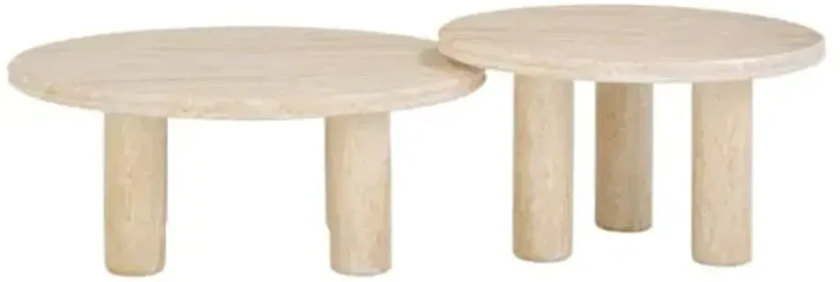 Elaris Faux Travertine Indoor/Outdoor Nesting Accent Tables - Natural - Brown - 50Lx15Hx32W in