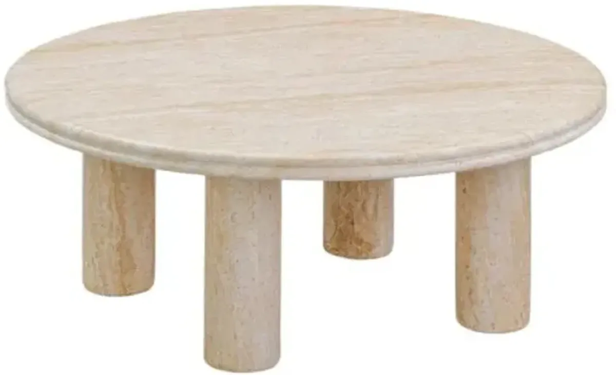 Elaris Faux Travertine Indoor/Outdoor Accent Table - Natural - Brown - 32"