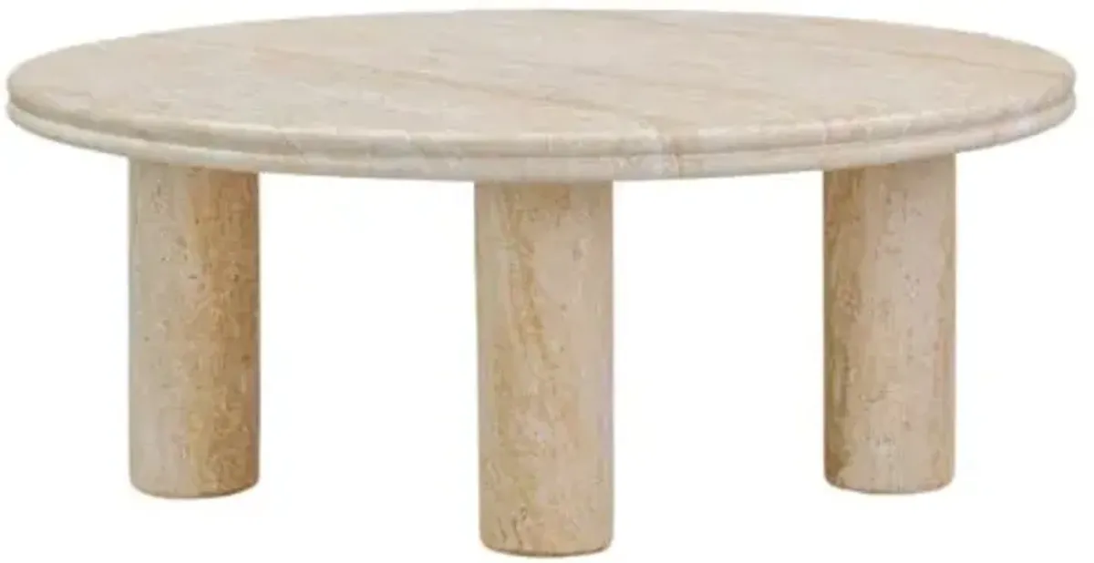 Elaris Faux Travertine Indoor/Outdoor Accent Table - Natural - Brown - 32"
