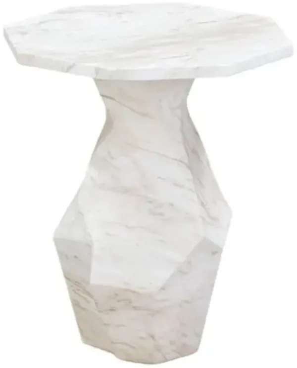 Fiora Indoor/Outdoor Faux Marble Round Side Table - White