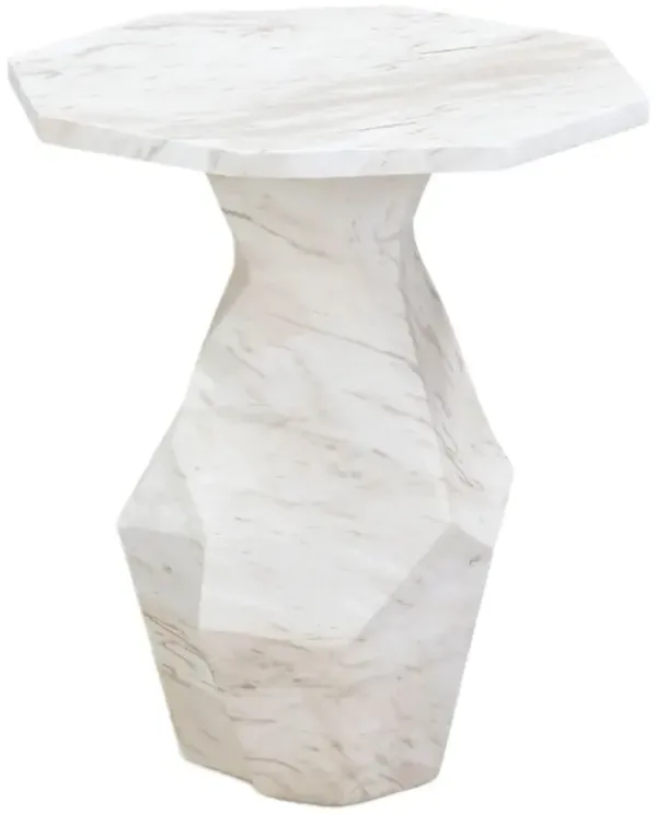 Fiora Indoor/Outdoor Faux Marble Round Side Table, White
