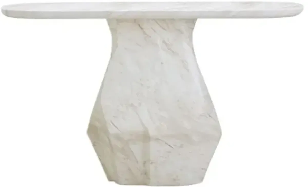 Fiora Indoor/Outdoor Faux Marble Long Console Table - White