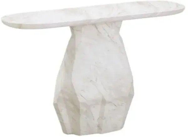 Fiora Indoor/Outdoor Faux Marble Long Console Table - White